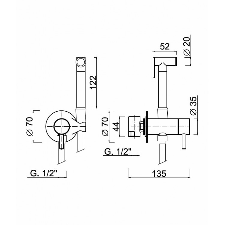 Iebuvējams maisītājs ar bidetta dušu Giulini G,hroms SH25-BCH