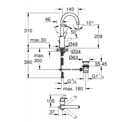 Izlietnes maisītājs paaugstināts Grohe BauFlow, 23753000