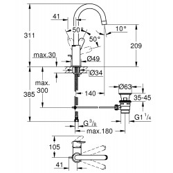 Izlietnes maisītājs paaugstināts Grohe BauEdge, 23760000
