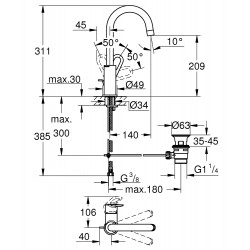 Izlietnes maisītājs paaugstināts Grohe BauLoop, 23763000