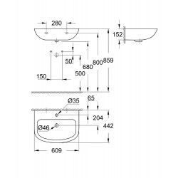 Vannas istabas izlietne Grohe Bau Ceramic 60x44cm, 39421000