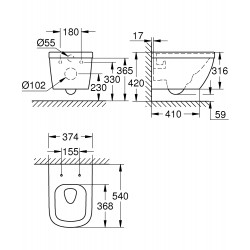 Tualetes pods piekaramais Grohe Euro Ceramic Rimless bez vāka, 3932800H