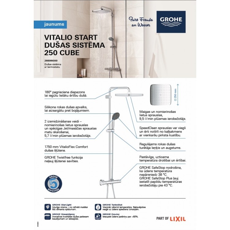 Dušas sistēma GROHE VITALIO START 250 Cube, 26696000