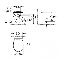 Tualetes pods piekaramais Grohe BauCeramic Rimless ar Soft Close vāku, 39351000