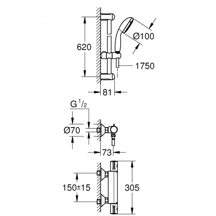 Termostata dušas maisītājs ar dušu Grohe GROHTHERM 800 34565001 (E)