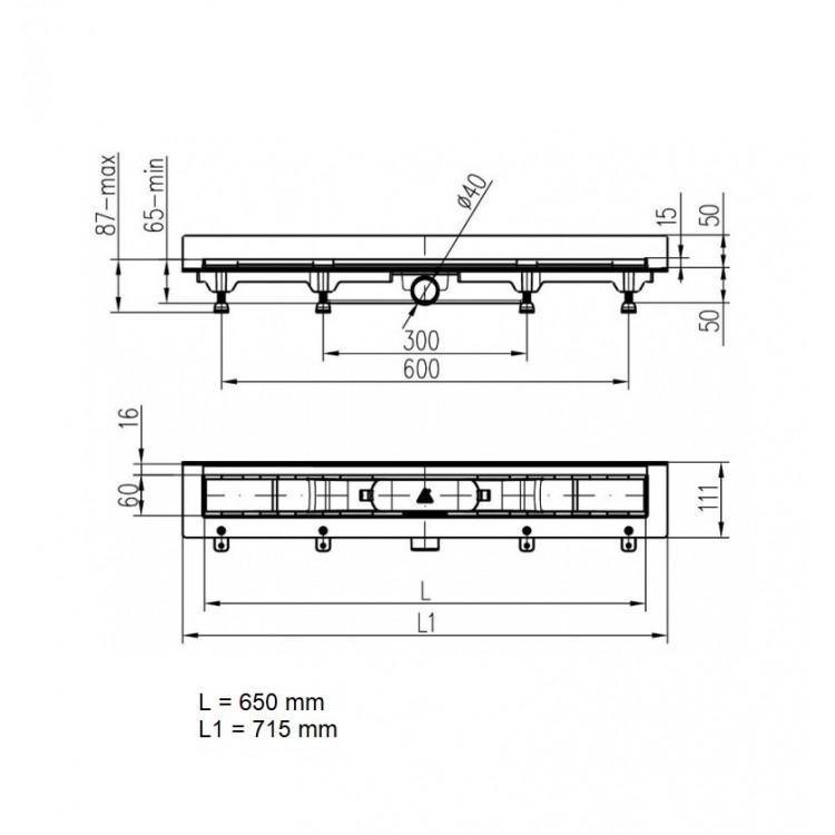 Dušas kanāls HACO PLZS 650 SM 650mm