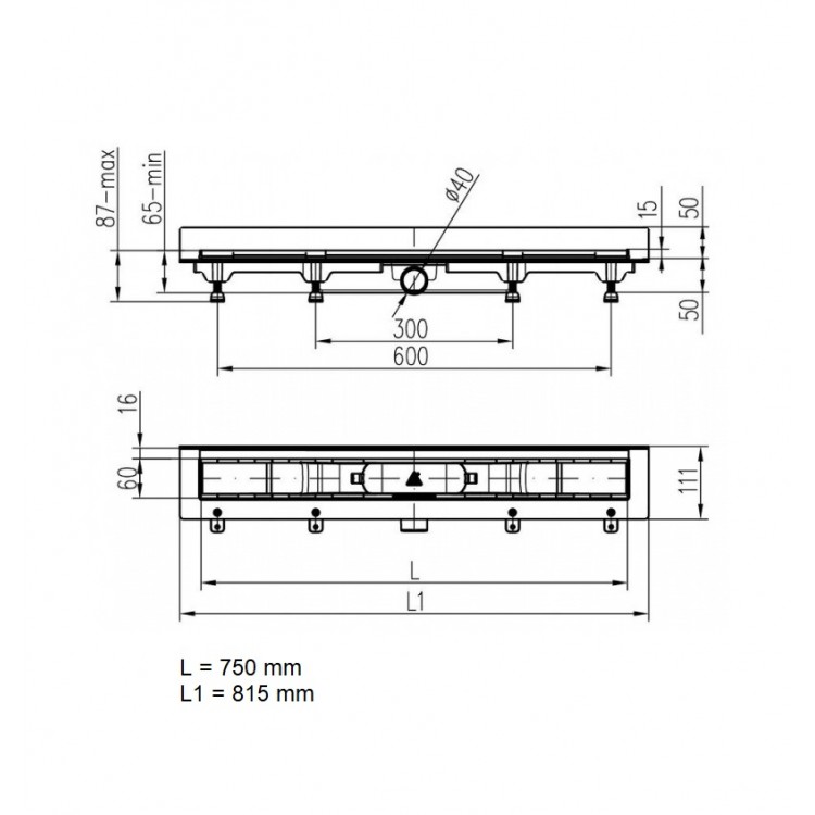 Dušas kanāls HACO PLZS 750 SM 750mm