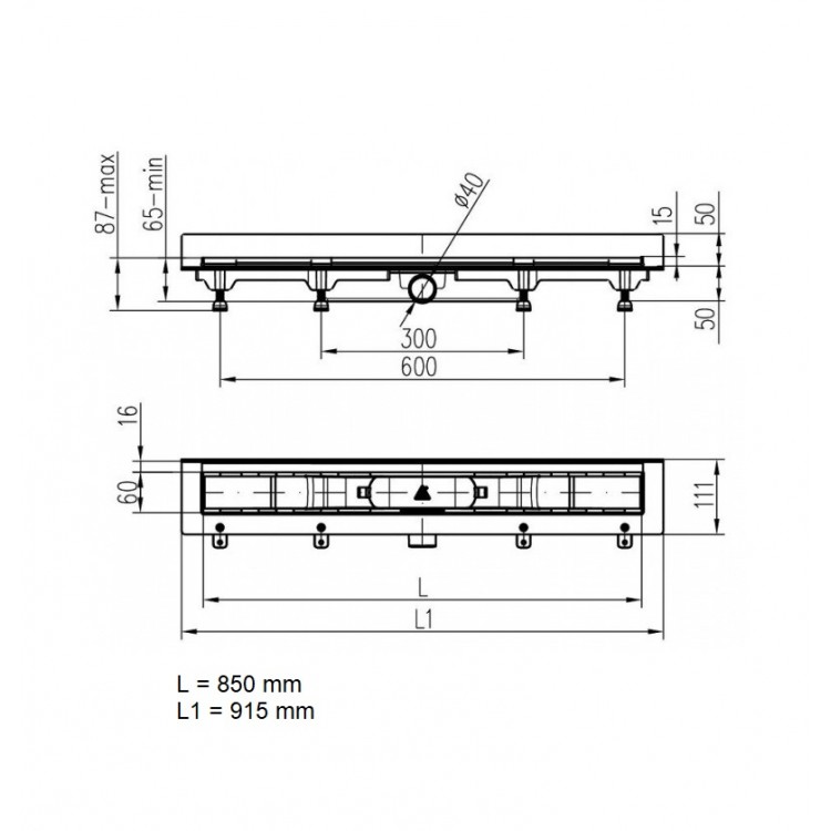 Dušas kanāls HACO PLZS 850 SM 850mm