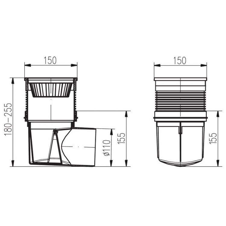 Lietus ūdeņu traps HACO KVB DN110 N, horizontāls