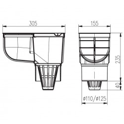 Lietus ūdeņu traps HACO LSV DN110 C, melns vertikāls