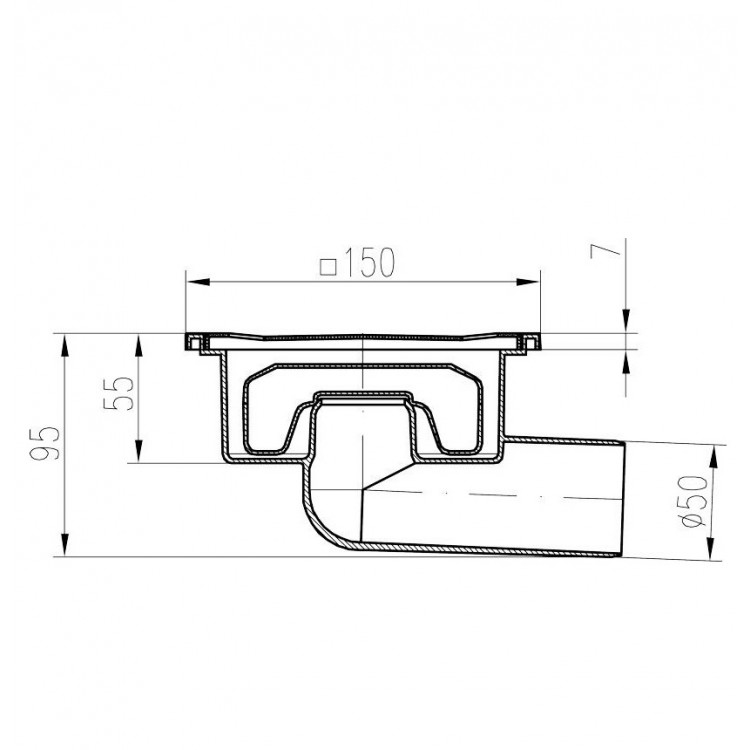 Traps HACO Neptun DN50/55 N  Neizžūstošais, horizontāls