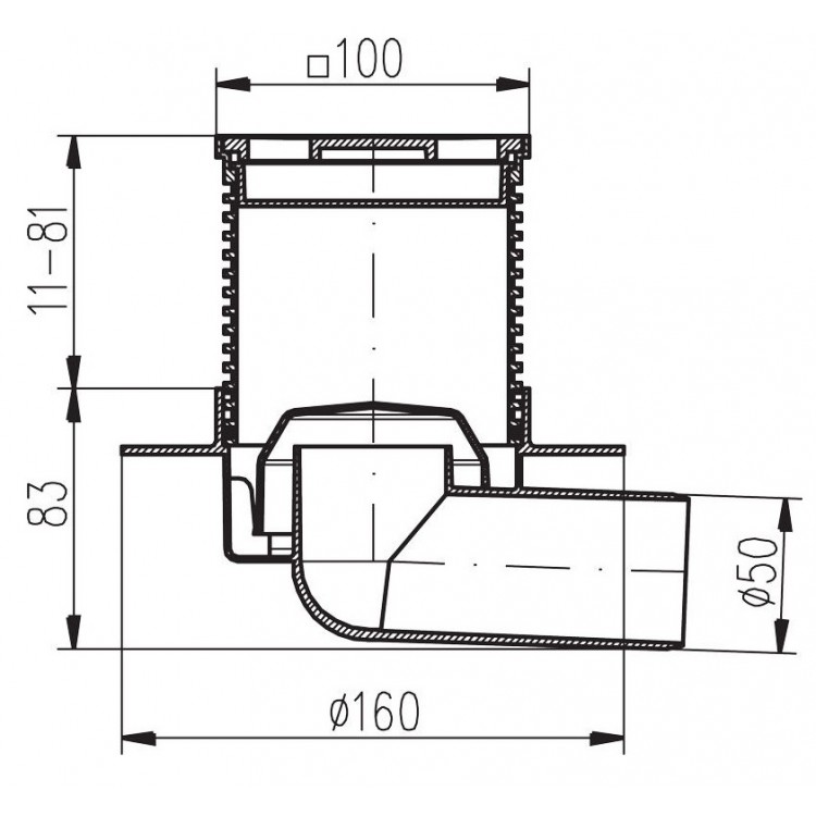Traps HACO PVB 100x100 PR/DN50 B, horizontāls