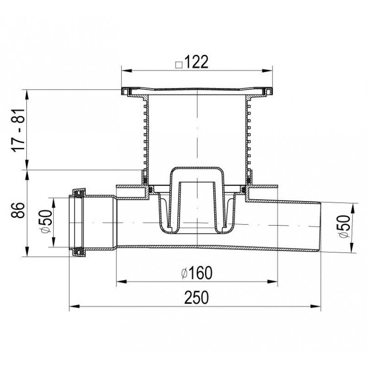 Traps HACO PVP DN50/122x122 NT T veida, horizontāls