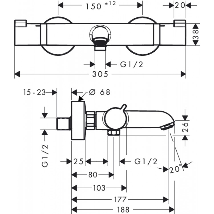 Vannas un dušas termostata maisītājs Hansgrohe Ecostat Comfort, 13114340