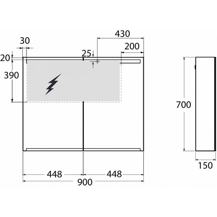 Vannas istabas skapītis ar spoguli IFO Option 90 LED Middle, balts 47186