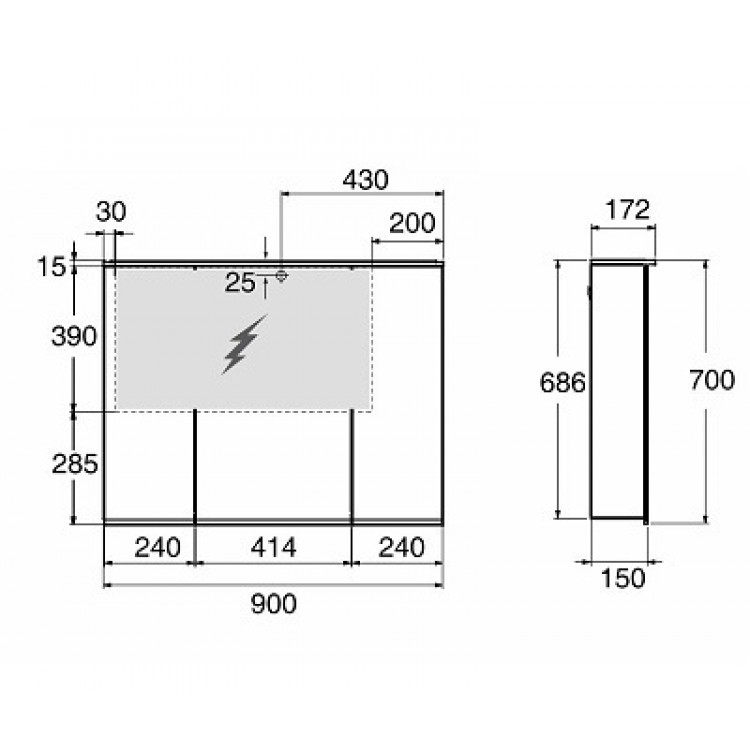 Vannas istabas skapītis ar spoguli IFO Option 90 LED High, balts 47188