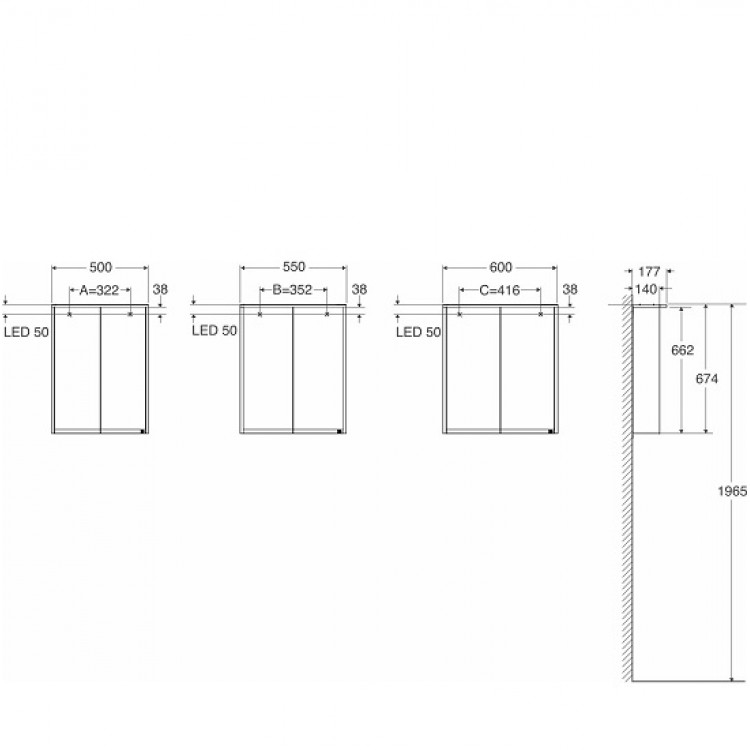 Vannas istabas skapītis ar spoguli IFO Option Bas 60, balts 47452