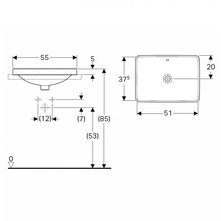 Vannas istabas iebūvējamā izlietne VariForm 55x40cm, 500.736.01.2