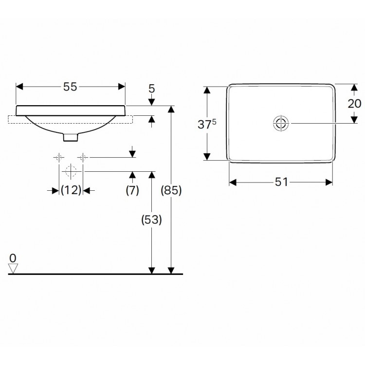 Vannas istabas iebūvējamā izlietne VariForm 55x40cm, 500.738.01.2