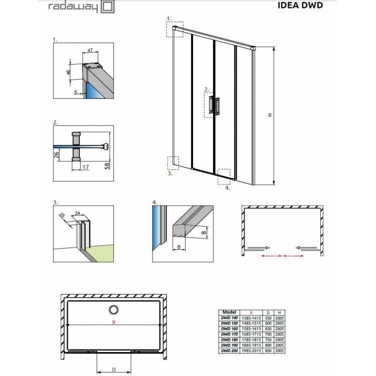 Dušas durvis Radaway Idea Black DWD 190cm