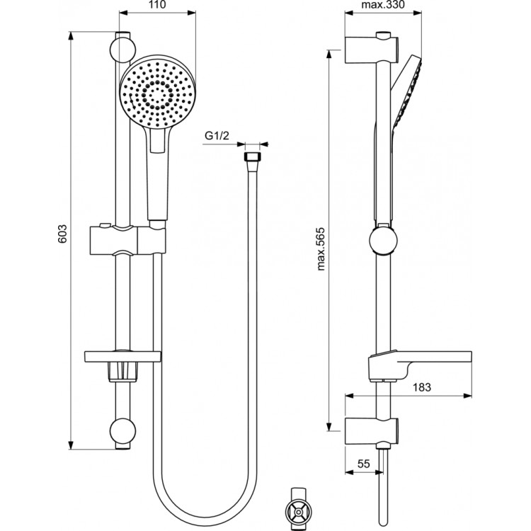 Dušas komplekts Ideal Standard Rain Evo 3-režīmi, B2620AA