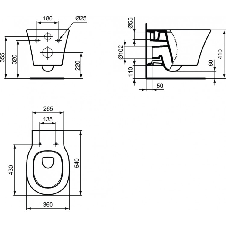 Tualetes pods piekaramais Ideal Standard Connect Air ar Soft Close vāku E00540