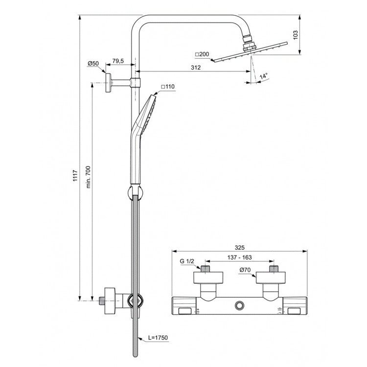 Dušas sistēma Ideal Standard Ceratherm T100, A7240AA