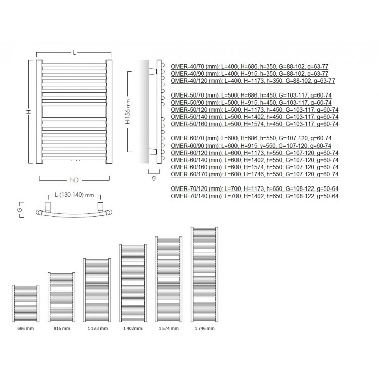 Dvieļu žāvētājs Instal Projekt OMEGA R 600x1746mm, balts