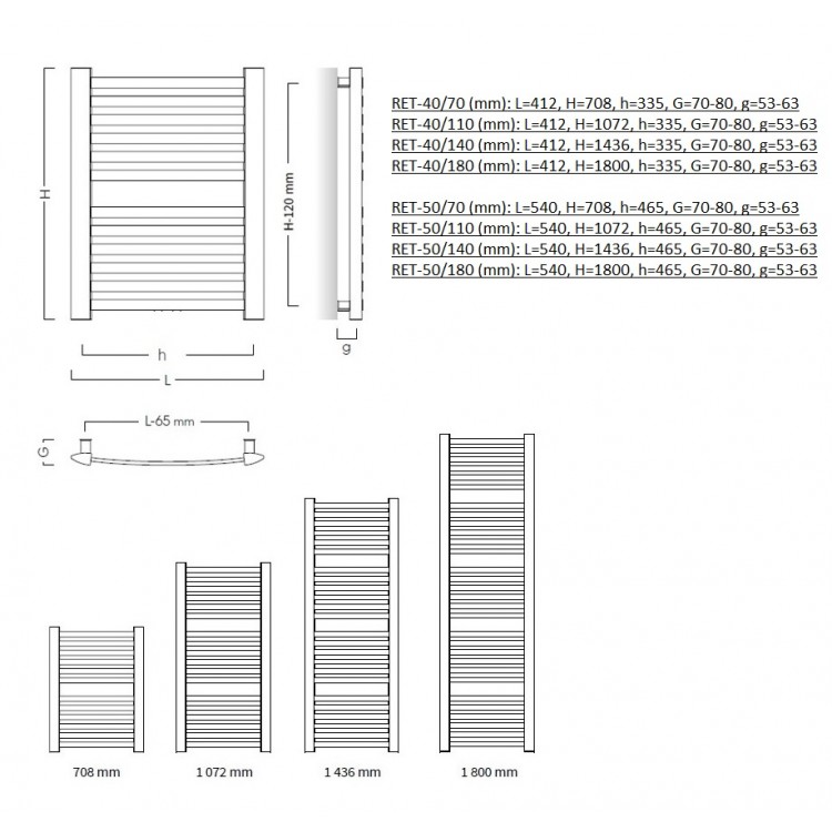 Dvieļu žāvētājs Instal Projekt RETTO 412x1800mm, melns