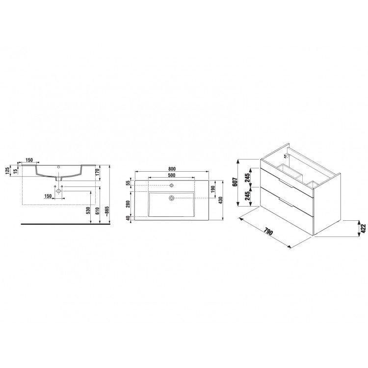 Vannas istabas skapītis ar izlietni Jika Cube 80cm, matēts antracīts