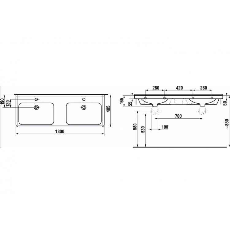 Vannas istabas dubultā izlietne JIKA CUBITO 130x48.5 cm, H8144200001041