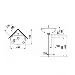 Vannas istabas stūra izlietne Jika Deep 45x32 cm, H8166120001041