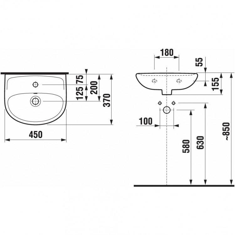 Vannas istabas izlietne JIKA Lyra Plus 45x37 cm, H8153820001041