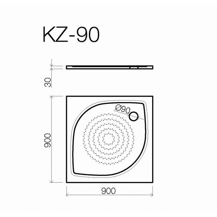 Dušas paliktnis kvadrātveida Vispool KZ-90 900x900