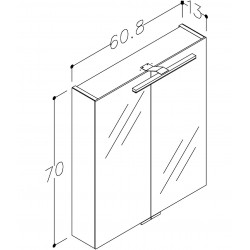 Vannas istabas skapītis ar spoguli KAME Garda 60x70 cm,MC2DML/60-70/M