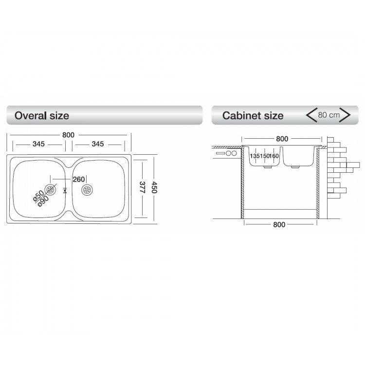 Virtuves izlietne Kromevye Classik 800x450 mm, EC113