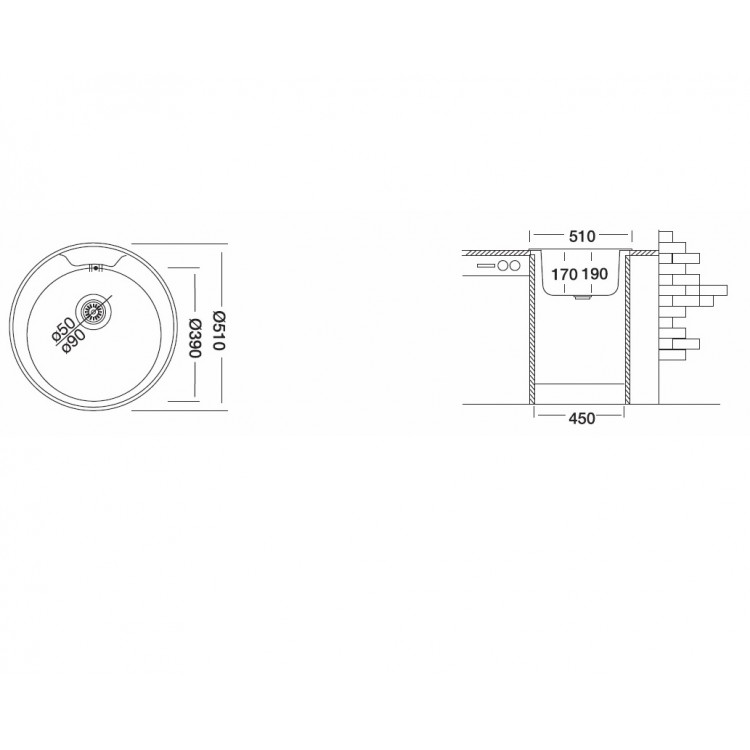 Virtuves izlietne Kromevye Rondo D 510mm, EC146