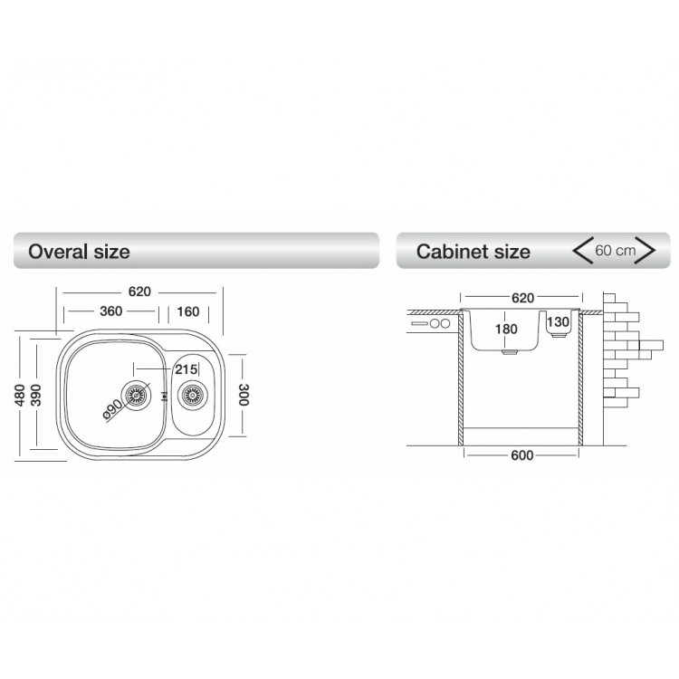 Virtuves izlietne Kromevye Bianca 620x480mm, EC155