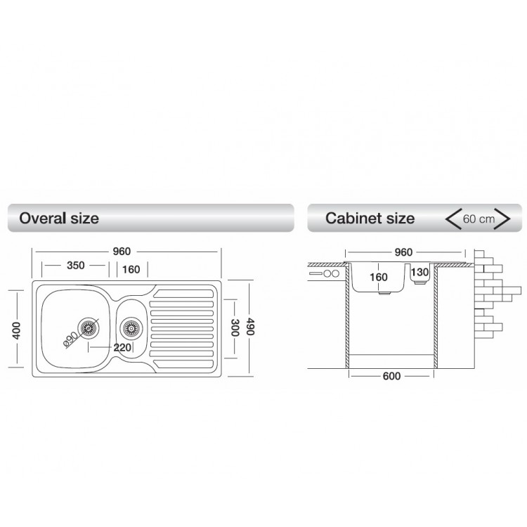 Virtuves izlietne Kromevye Oberon 960x490 mm, EC318