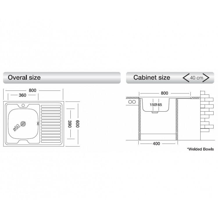 Virtuves izlietne Kromevye Lay-On 800x600mm, S120L