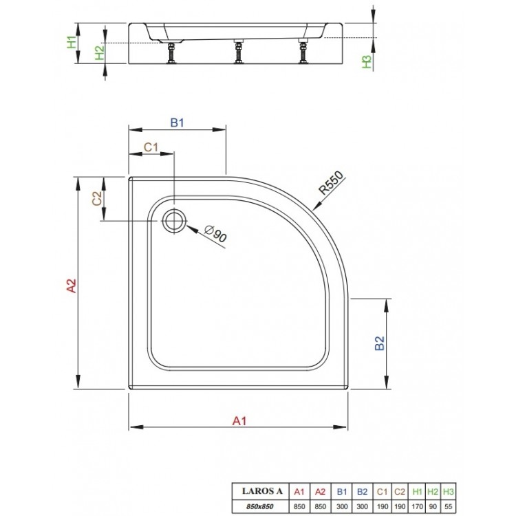Dušas paliktnis pusapaļš Radaway Laros Compact A 85x85 ,balts
