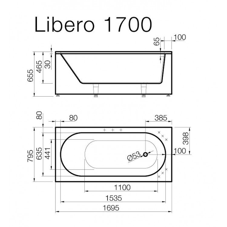 Taisnstūra vanna Vispool LIBERO 170x80