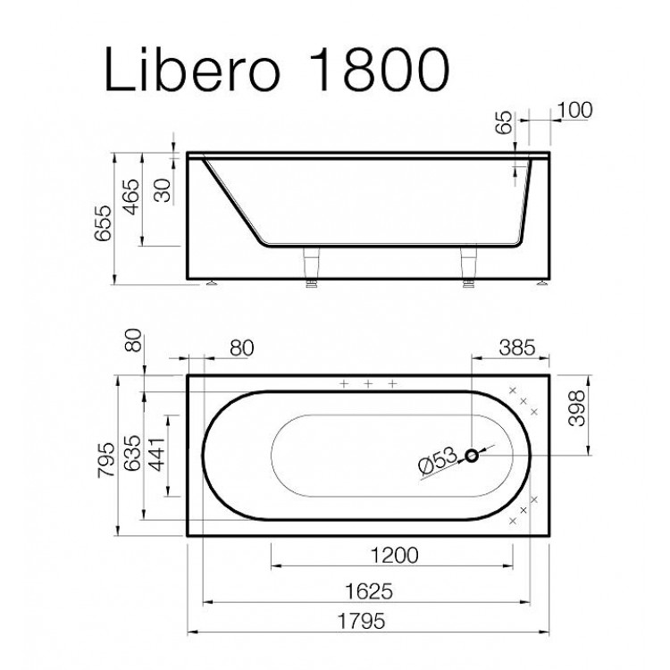 Taisnstūra vanna Vispool LIBERO 180x80