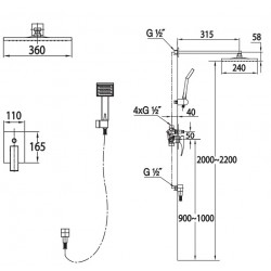 Dušas sistēma iebūvējamā Blue Water Liwia, LIW-ZKP.150C