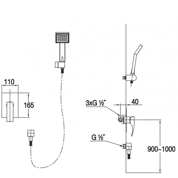 Dušas sistēma iebūvējamā Blue Water Liwia, LIW-ZKP.300C