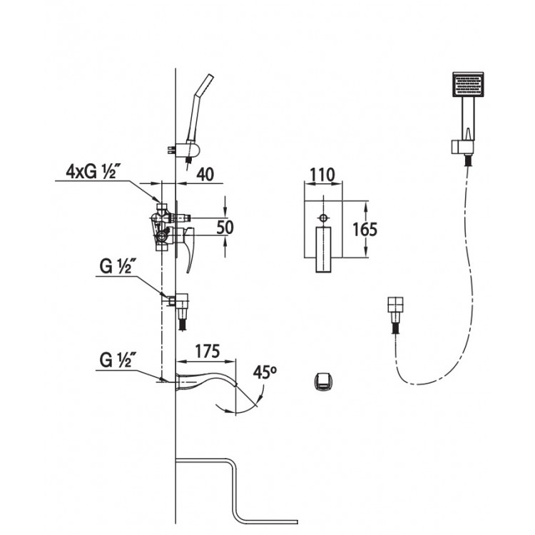 Vannas/dušas sistēma Blue Water Liwia, LIW-ZWP.200C