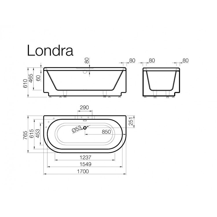 Taisnstūra vanna Vispool LONDRA 170x76