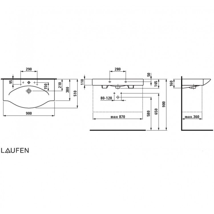 Vannas istabas izlietne Laufen Palace 90x51 cm, 8117020001041