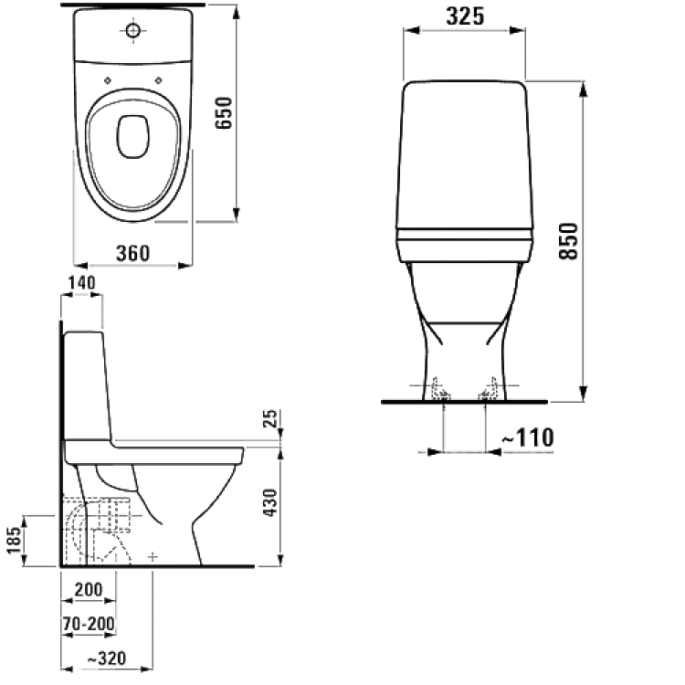 Tualetes pods Laufen Kompas ar vāku, universāls izvads 827152/891151