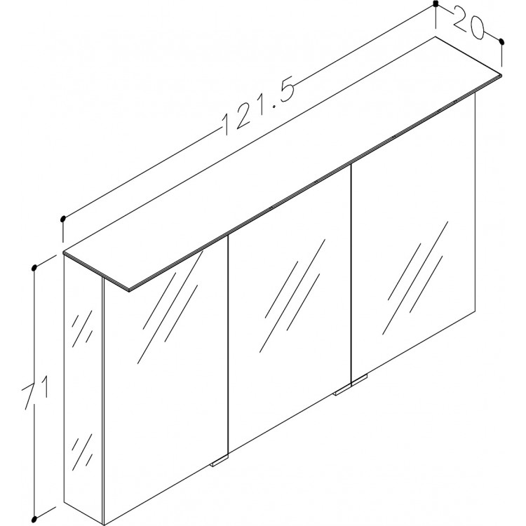 Vannas istabas skapītis ar spoguli KAME Vetro 121x71 cm,MC3DML/120-70